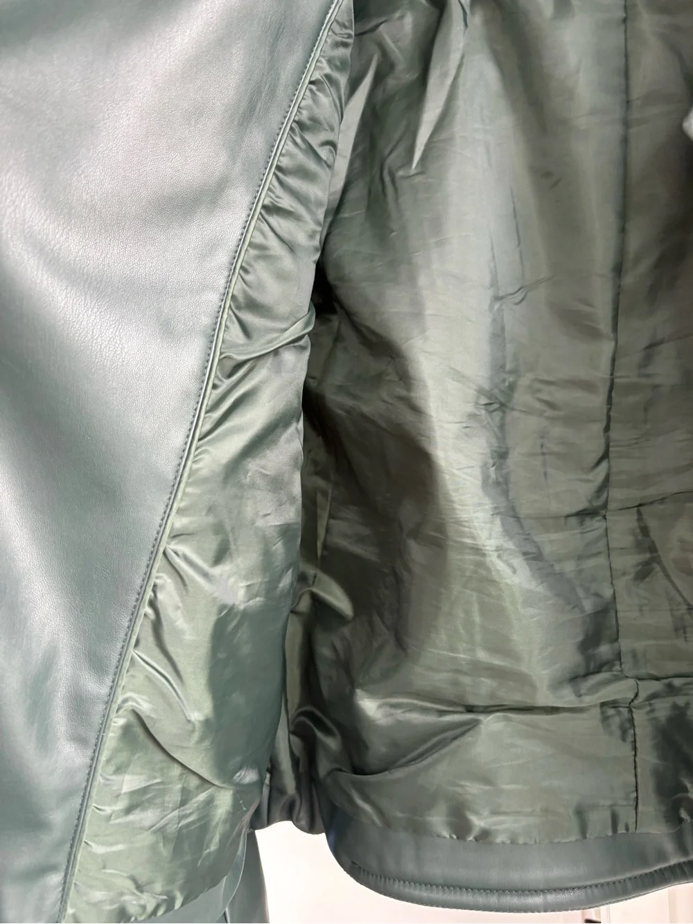 Philosophy Dark Green Faux Leather Moto Jacket Quilted Gold Zip Women’s - Picture 4 of 10